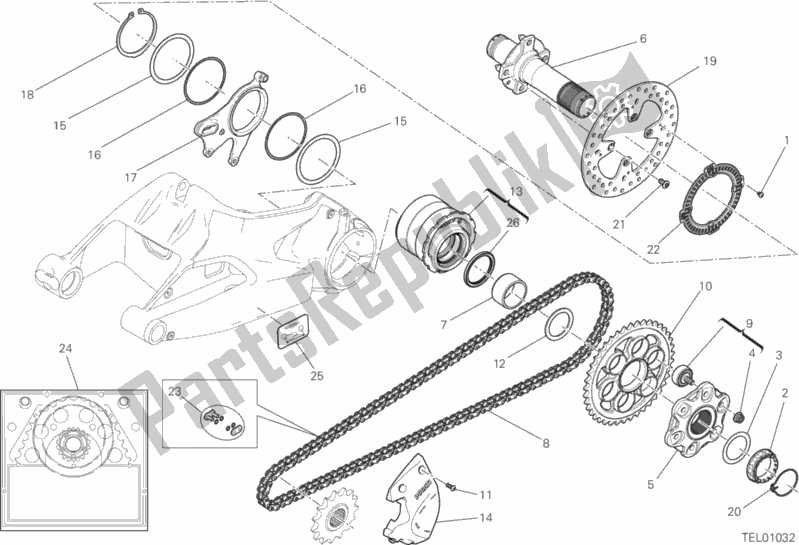Alle onderdelen voor de Achterwiel As van de Ducati Monster 1200 S USA 2020